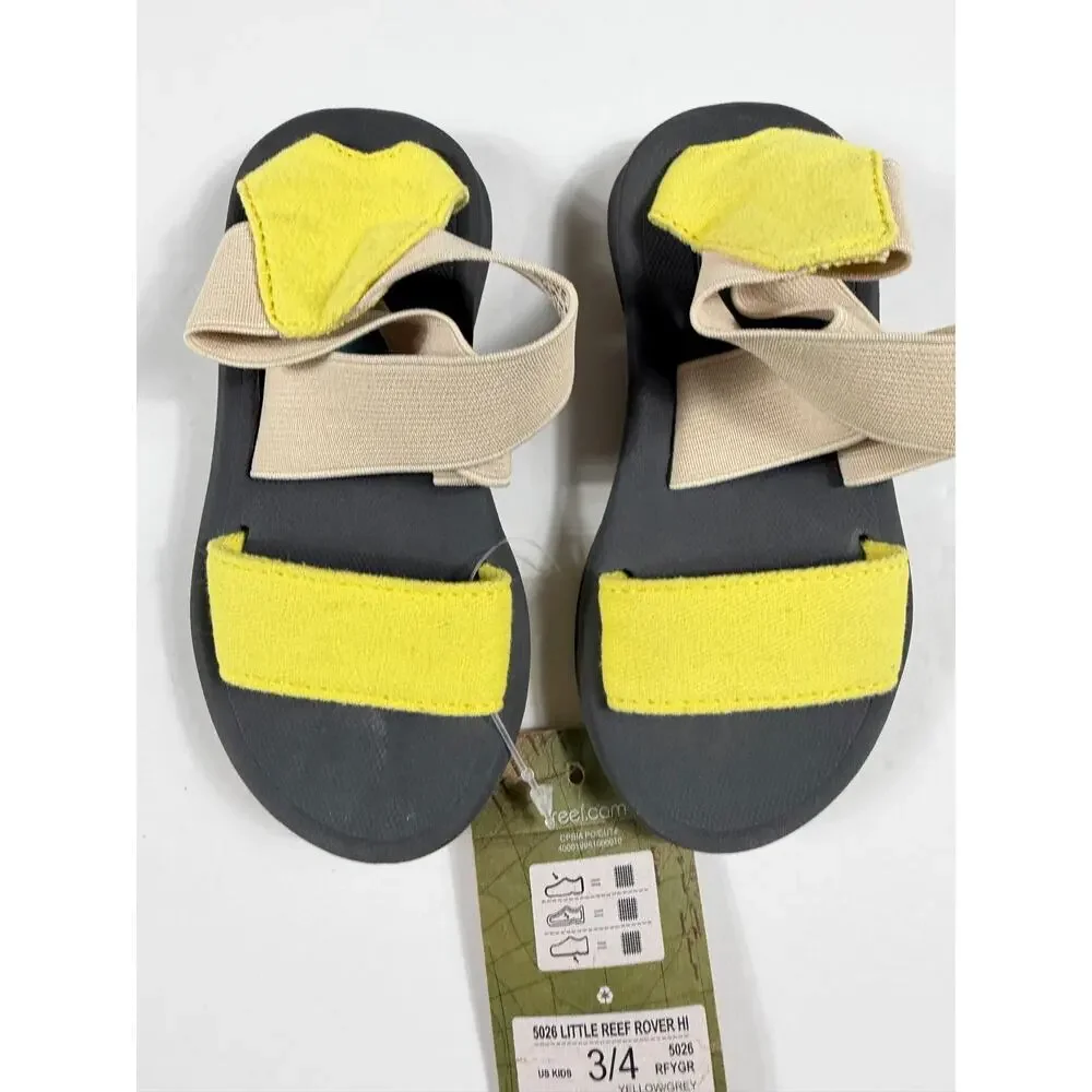 NEW Reef Little Reef Rover Hi Hook & Loop Sandals Yellow Grey Toddler Size 3-4